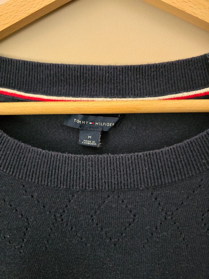 Pull Tommy Hilfiger col rond bleu marine M motif ajouré / chic casual - photo numéro 3