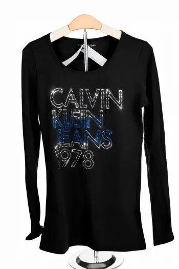 Haut Calvin Klein Jeans manches longues noir strass logo 1978 femme L / 40 / 12·Neuf avec étiquette·