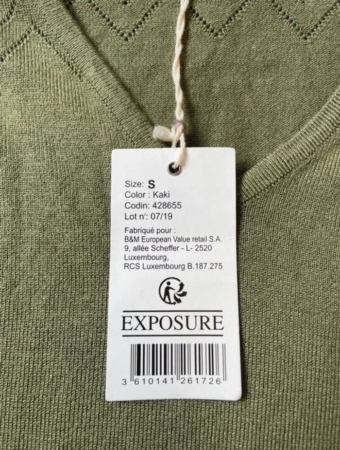 Pull col V léger kaki exposure taille S/M - photo numéro 2