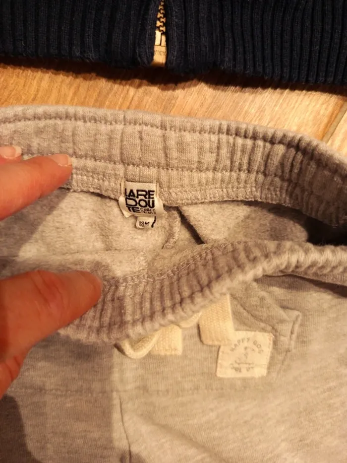 Ensemble 18 mois, jogging gris et sweat zippé marinière - photo numéro 3