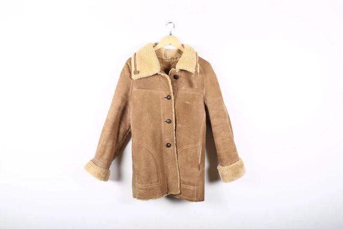 Peau lainée vintage 70's en mouton retourné shearling, cuir, daim, laine (#240707) - photo numéro 6