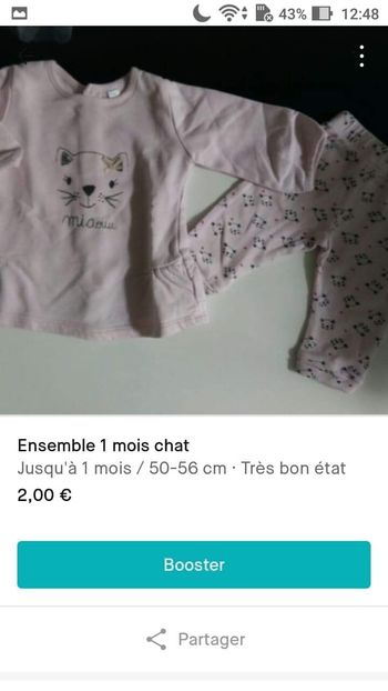 Ensemble 1 mois Kiabi chat
