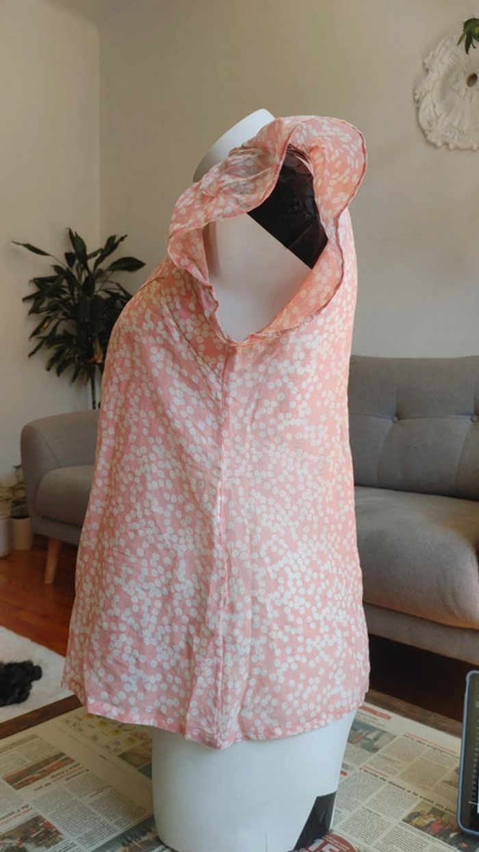 Haut léger en coton manche volant décolleté rose à pois blanc - photo numéro 2