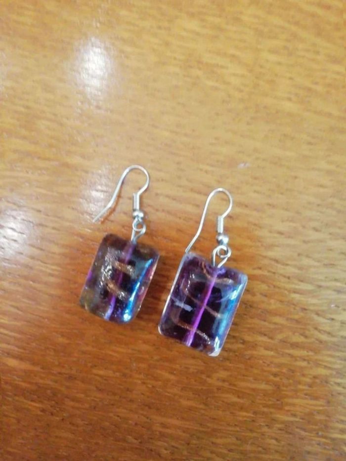 Boucles  d'oreilles tablette  chocolat  pailleté - photo numéro 2