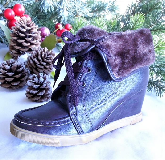 COCOPERLA - NEW - BOTTILLONS A LACETS FEMME CHOCOLAT REVERS FAUSSE FOURRURE 38 - photo numéro 7