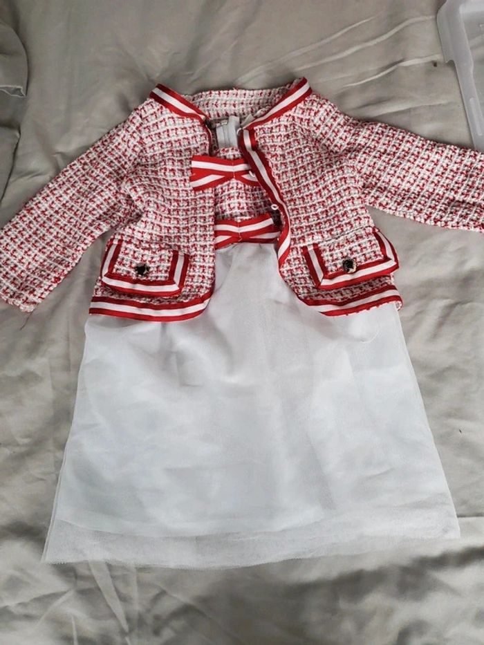 🌴 Ensemble robe voile et tweed rouge et cardigan