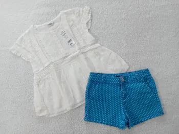 Ensemble 8 ans blouse blanche tape à l'oeil neuf short Okaïdi