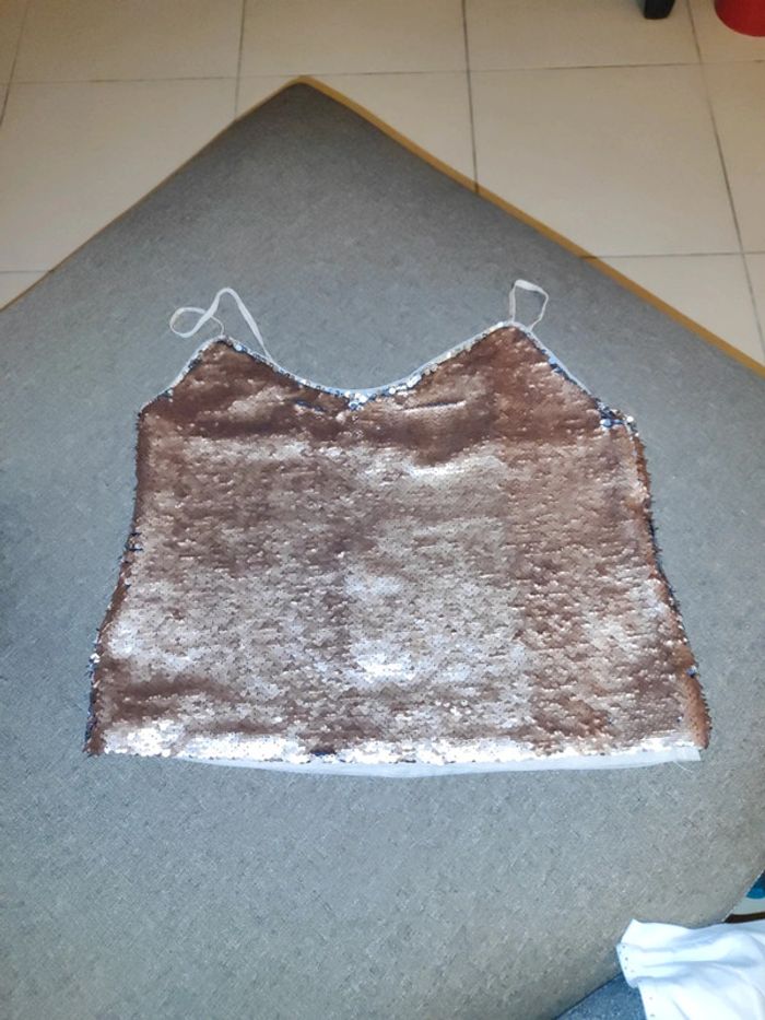 Haut à sequins argenté/ taupe - photo numéro 3