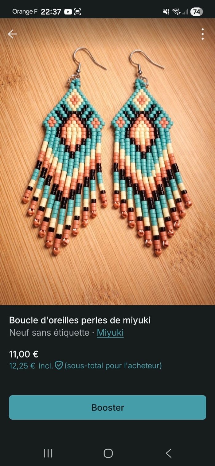Boucles d'oreilles perles de miyuki
