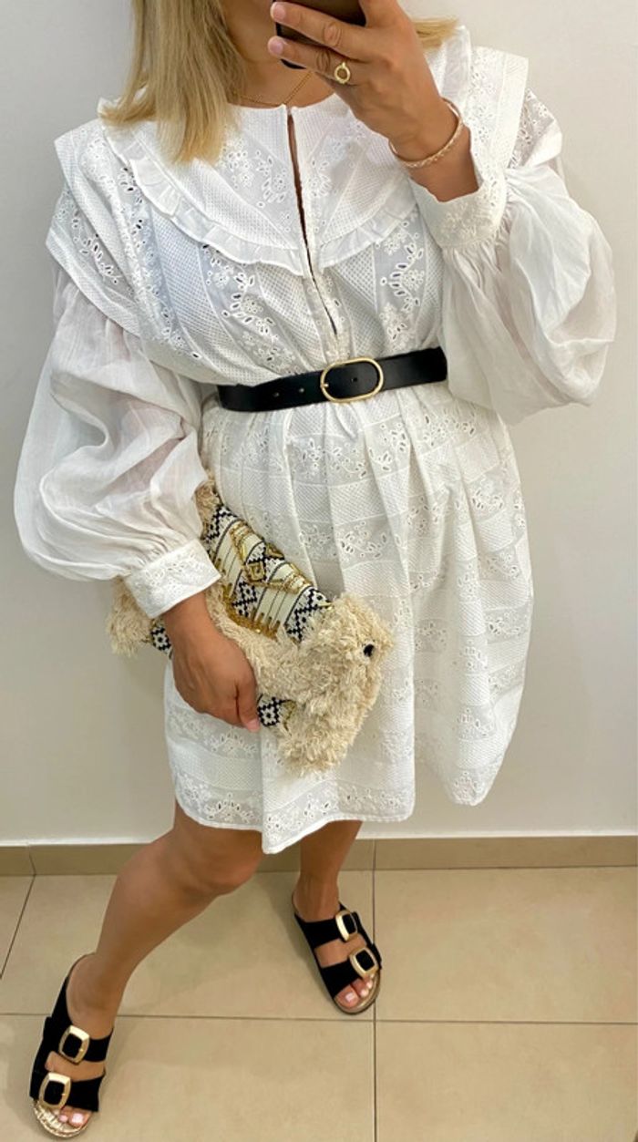 Robe Russa Blanche Brodée Claudie Pierlot Taille 42 - photo numéro 3