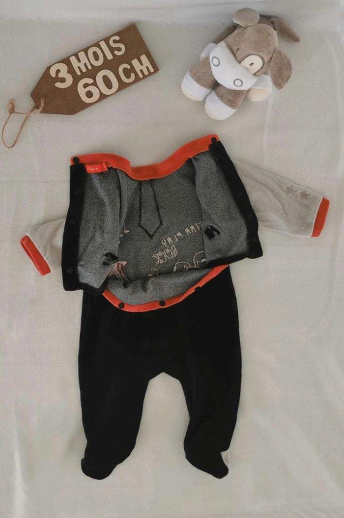Pyjama 👣  velours  tissaia  3mois grenouillère - photo numéro 3