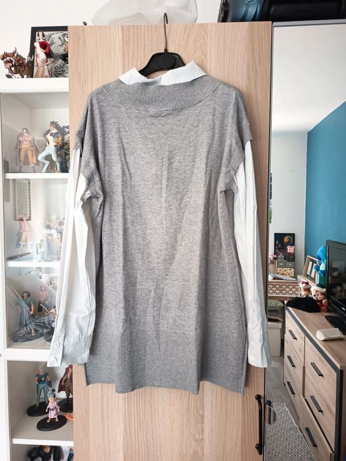 Chemise pull gris et blanc neuf TEX- Taille XL 42 - photo numéro 7