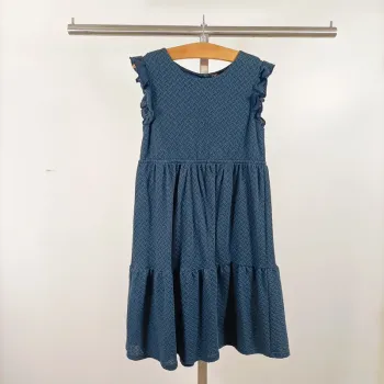 Robe bleue fille 8 ans CMT Collection, sans manches, volantée et texturée A1111