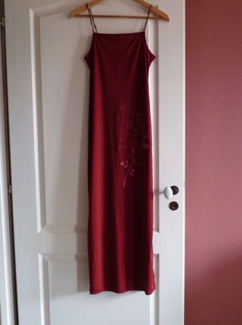Robe Femme ceremonie S 36 fourreau rouge à bretelles fleurs TBE