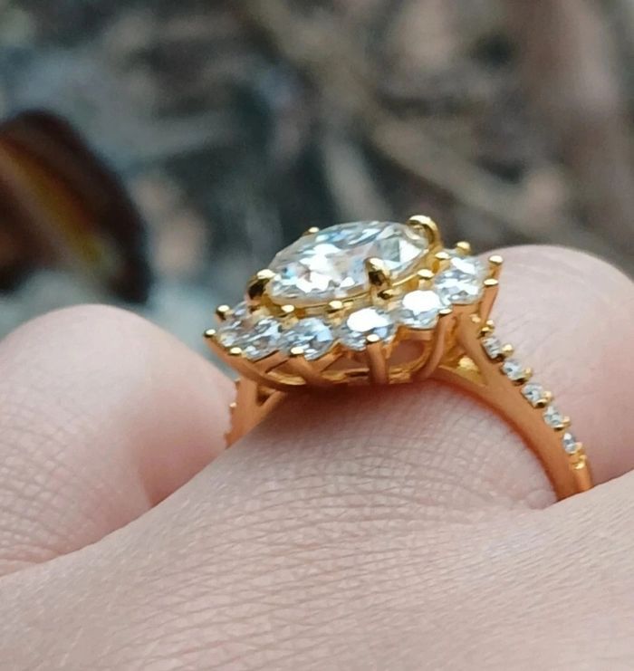 Bague argent plaqué or jaune Moissanite - photo numéro 4