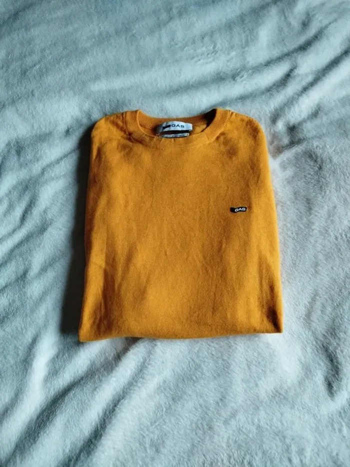 Pull Gas col orange col rond coton , cashmere et polyester