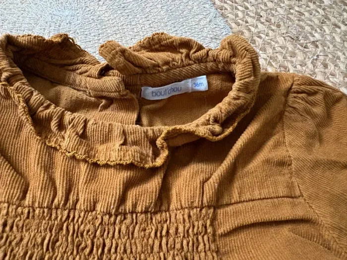 Blouse chemise ML velours marron moutarde Boutchou 36 mois 3 ans - photo numéro 4