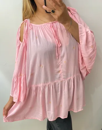 💕 Blouse ample Les NéoBourgeoises – rose  à manches volantées Taille Unique