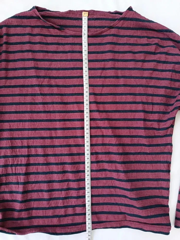 T-shirt manches 3/4 bordeaux rayé noir taille 38 - photo numéro 3