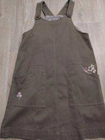 Robe-salopette vert kaki twill motifs fleuri Sergent major