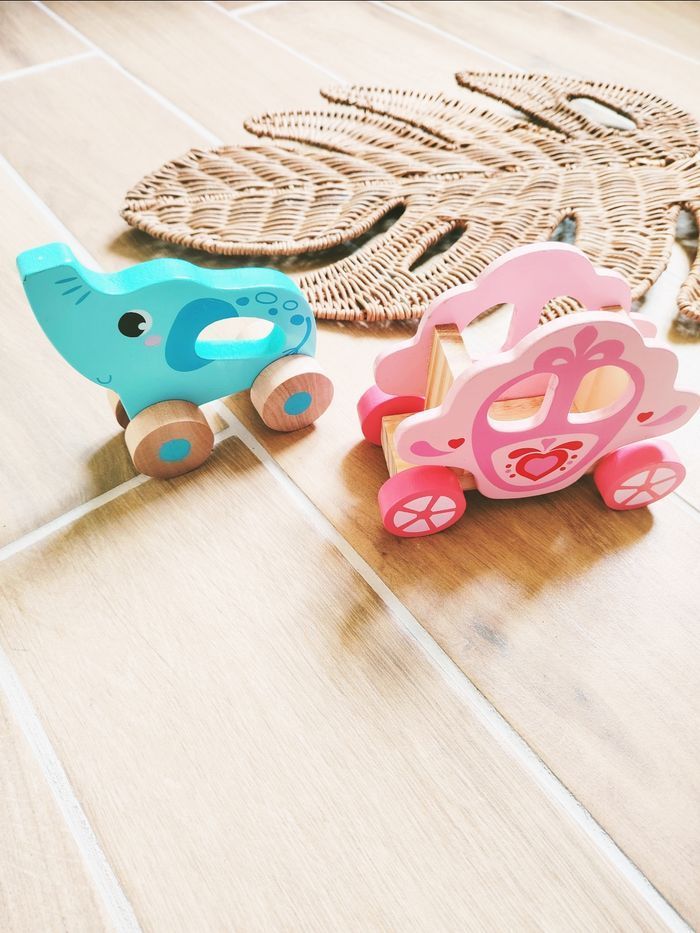🐘Jeu de motricité- Elephant et carosse de Princesse en bois avec roulettes - photo numéro 2