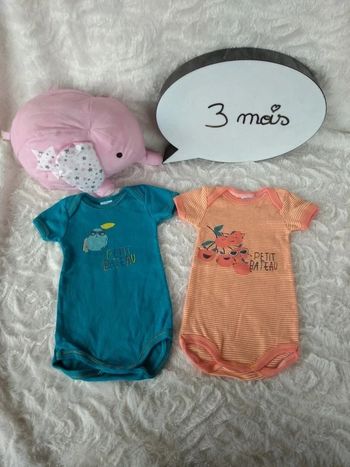 Lot de 2 bodies manches courtes Fille 3 mois Petit bateau