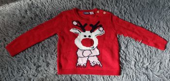 Pull de Noël rouge avec Renne 12-24mois