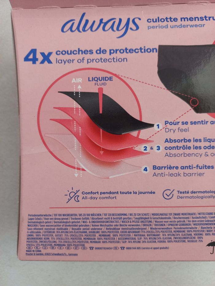 Always culotte menstruelle lavable T L - Neuve - photo numéro 5