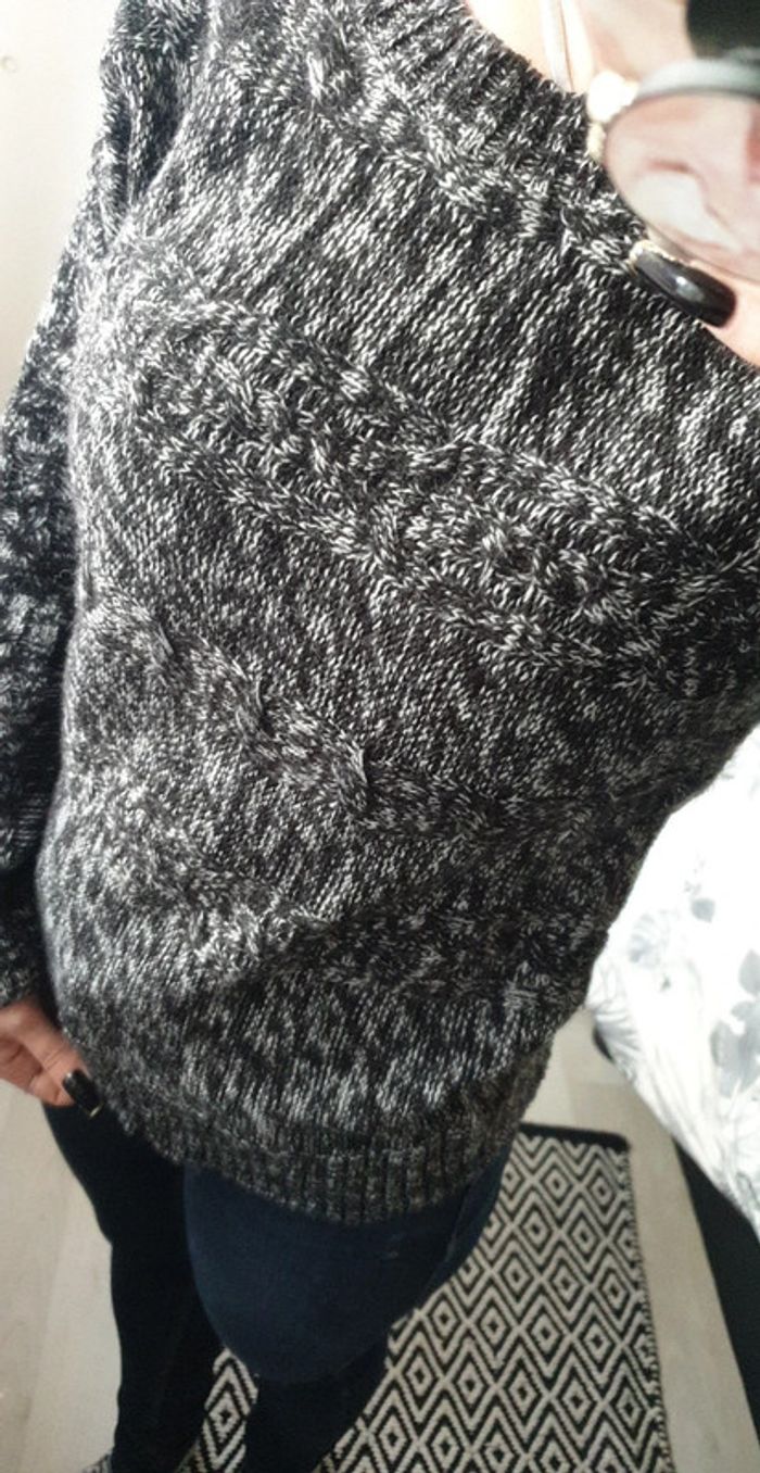 Pull chiné gris/blanc - photo numéro 2