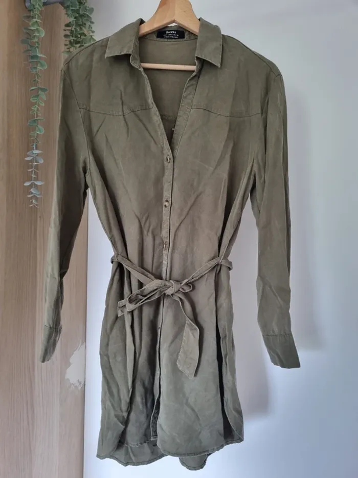 Robe chemise kaki courte