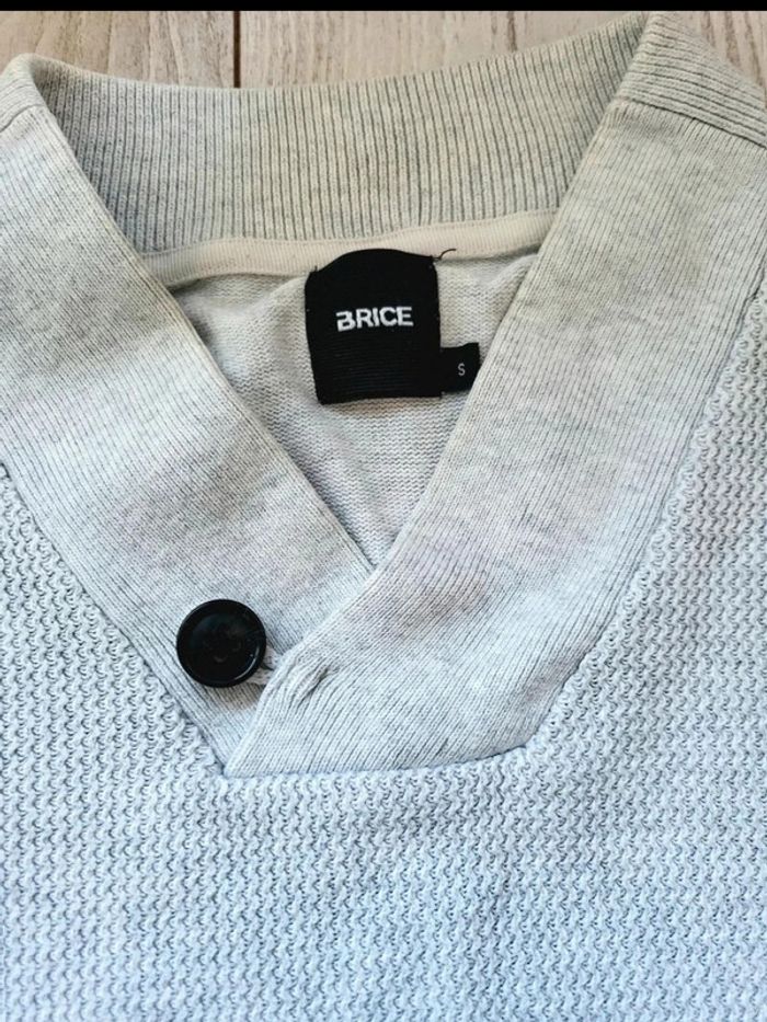Pull homme BRICE gris clair – col châle boutonné – taille S – style chic casual en maille fine - photo numéro 3