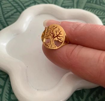 Bague arbre de vie en acier inoxydable doré