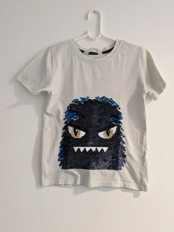 T-shirt blanc à sequins monstre réversible