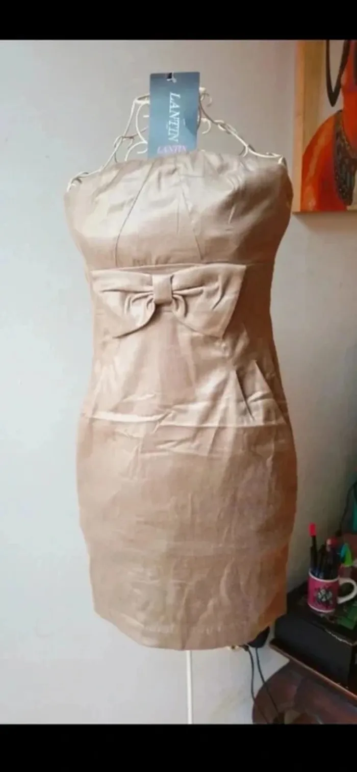 Robe de soirée sans bretelles doré S 36 Lantin - photo numéro 4