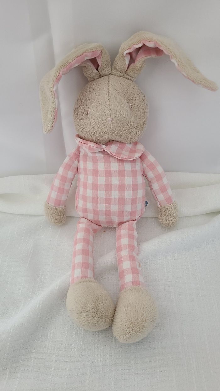 Klorane doudou lapin vichy rose blanc beige