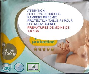 Lot de 240 Pampers Preemie Protection Neuf pour nourrissons prématurés de moins de 1,8 kg.