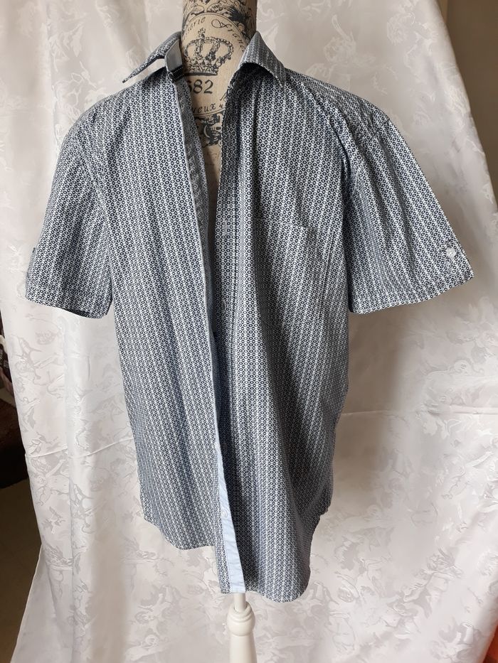 Faby27800 Chemisette homme "Armand Thiery", petits losanges blancs et bleus, T L