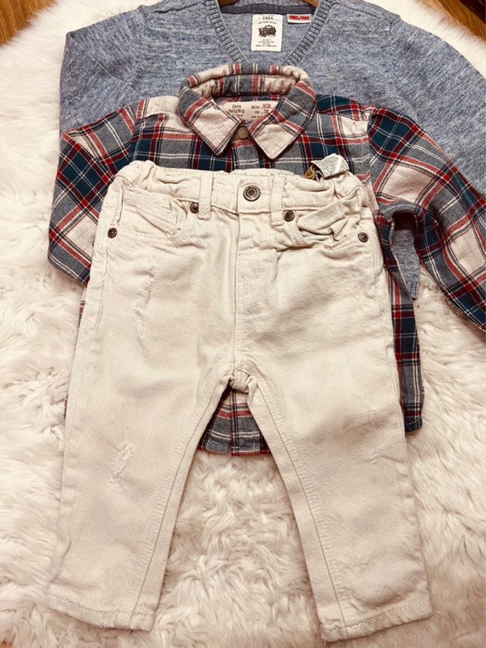 Taille 12 mois ensemble 3 pièces garçon Zara bleu et beige * carreaux * 💙 - photo numéro 4