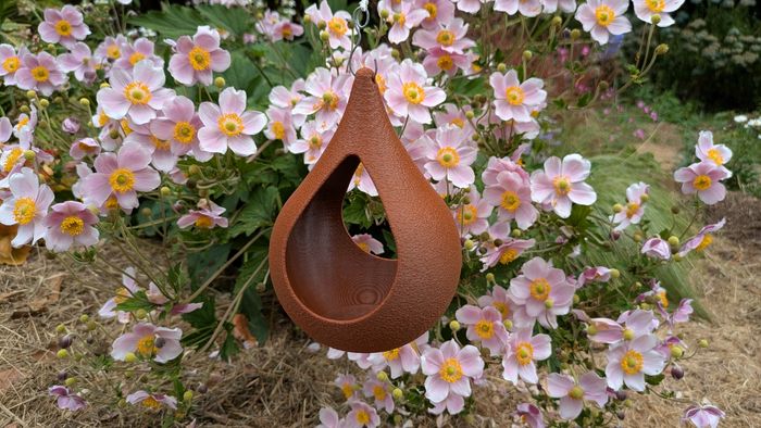 Mangeoire à oiseaux de la nature en forme de goutte d'eau effet strié marron clair - photo numéro 5