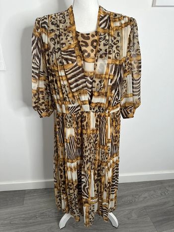 Robe longue beige crème léopard zèbre Vintage T44/46 2XL/3XL