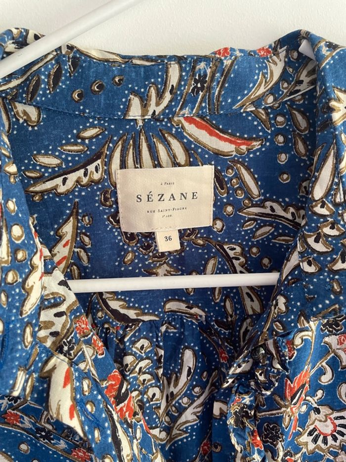 Chemise fleurie bleue à volants Sézane - photo numéro 3