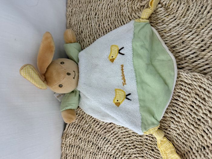 Doudou lapin plat blanc vert vichy jaune TAKINOU - photo numéro 2