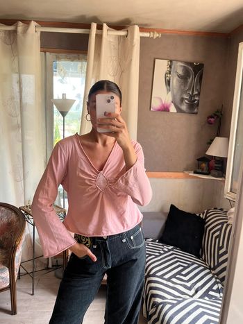 Top court hippie y2k 2000yer rose pâle vintage bohème champêtre