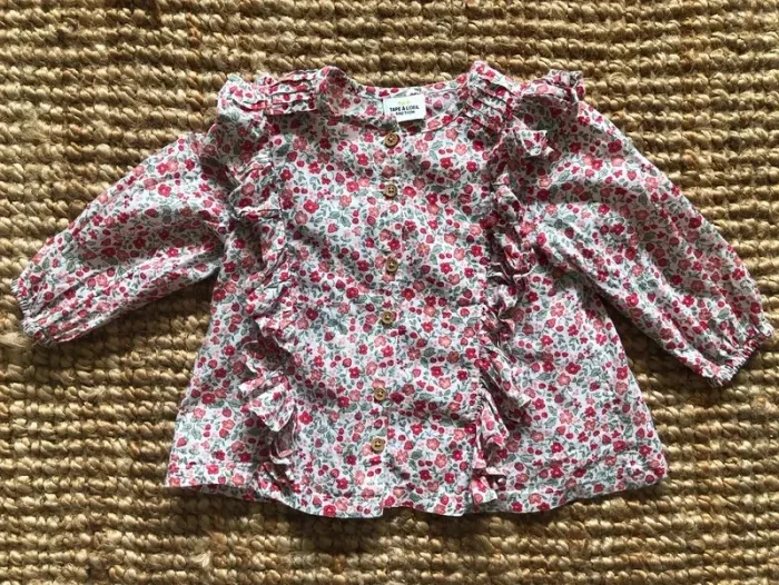 Blouse à volants liberty fleurs rouges TAO - photo numéro 2