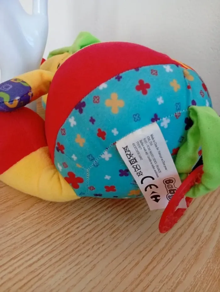 Peluche 35 cm animal girafe multicolore motricité bebe anneaux de dentition miroir - photo numéro 2