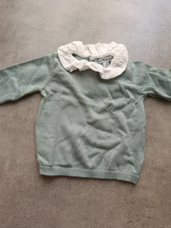Pull manches longues col blanc Vertbaudet 3 mois 60cm vert