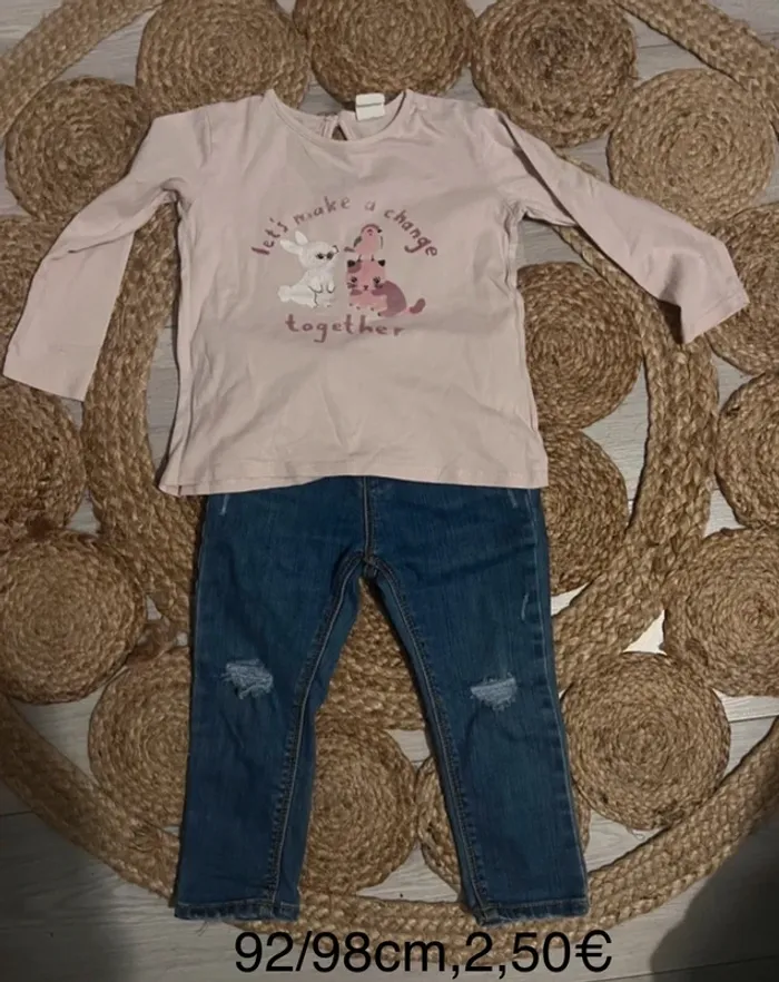 Ensemble jean Zara 2/3a & tee shirt h&m 92cm - photo numéro 2