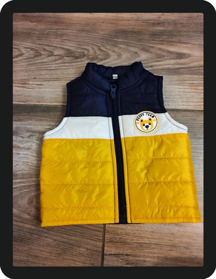 Doudoune sans manche bleu marine jaune blanc Puppy Team Taille 3 mois