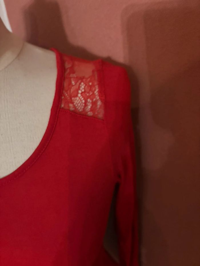 Top ML coton/dentelle rouge Camaïeu T38 - photo numéro 4