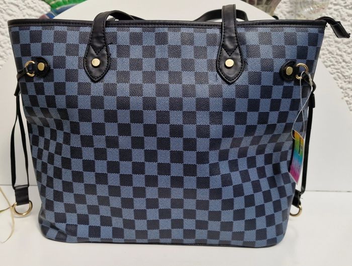 Sac Cabas A Carreaux Noirs Gris Cuir Synthétique - photo numéro 12